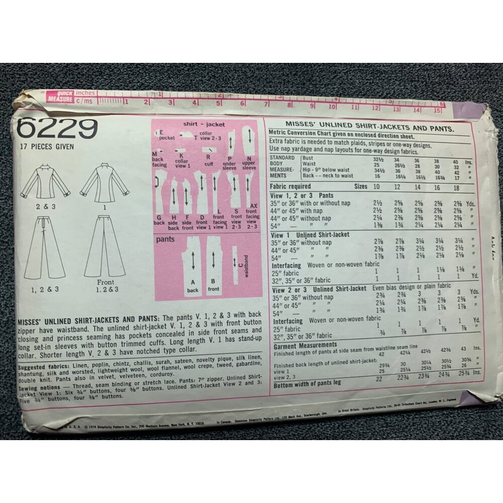 Simplicity Misses Shirt Jacket Pants Sewing Pattern Size 10 6229 - uncut - Picture 7 of 13